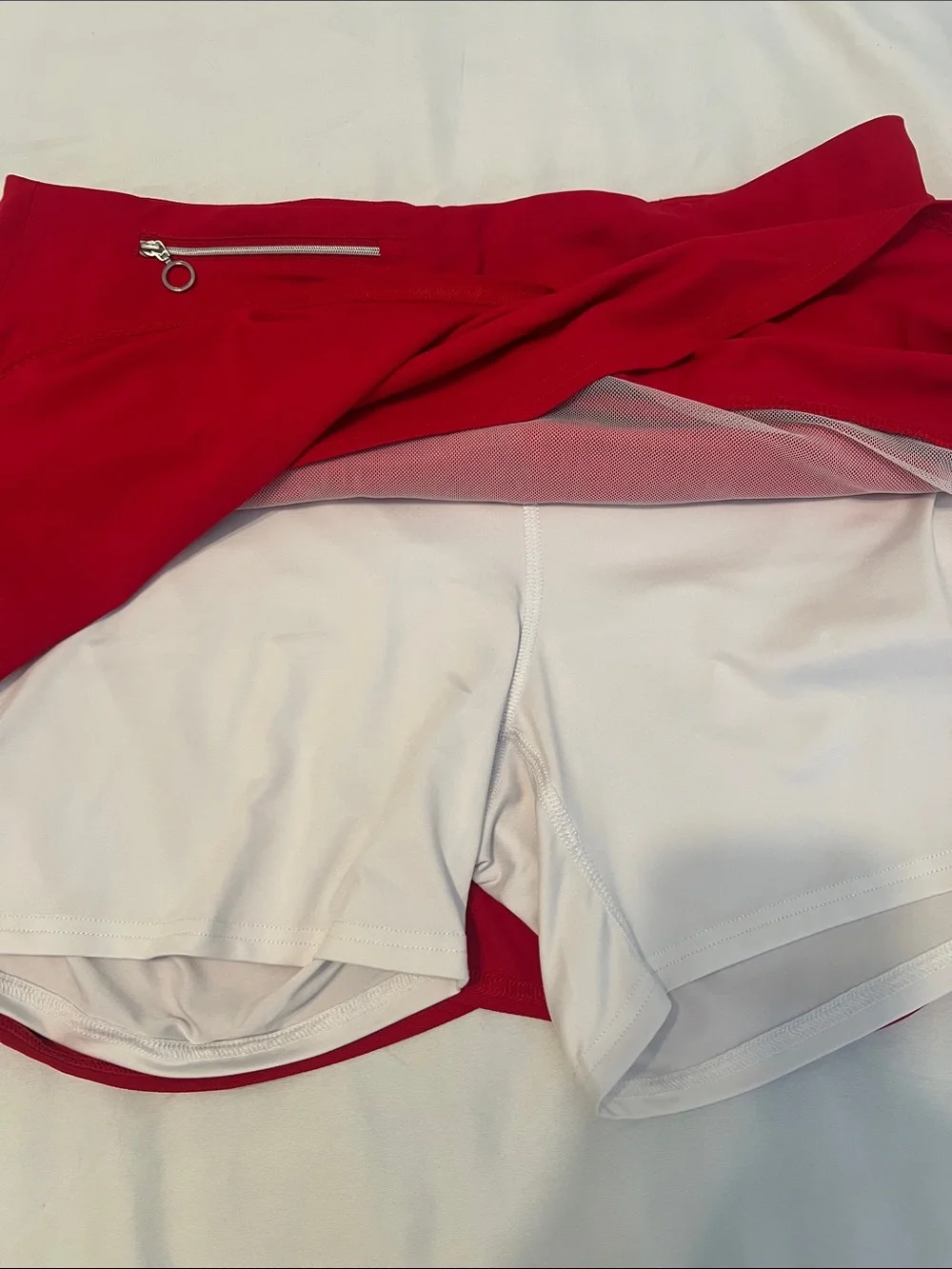 GG Blue SzXL Ruffle Tier Athletic Skort in Bright Red 2 Zipper Pockets Like New